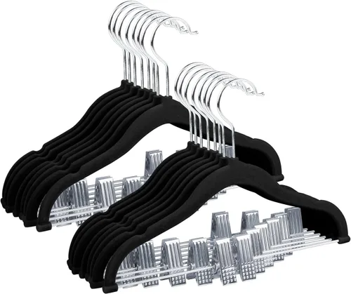Vista 15 de ManGotree Perchas de terciopelo para bebé de 11.8 pulgadas con clips movibles, perchas de fieltro antideslizantes para niños, perchas de ropa