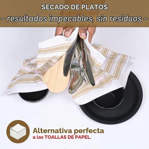Vista 2 de Native Fab Toallas de Cocina de Algodón 100% Beige - 16x26 pulgadas - Juego de 12 - Toallas de Platos con Tejido de Canasta a Rayas para Limpiar