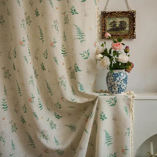 Vista 51 de Cortinas florales de granja semiopacas para sala de estar, de 63 pulgadas de largo, mezcla de lino y algodón, paneles de cortina de ventana cortos