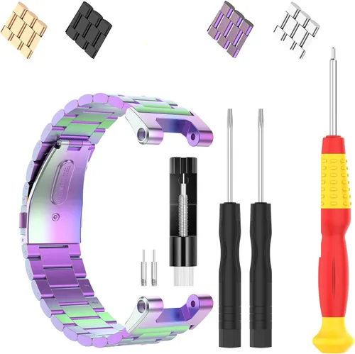Vista 11 de FitTurn Compatible con las correas Amazfit T-Rex, pulsera elegante de repuesto de acero inoxidable sólido de metal ajustable con herramientas