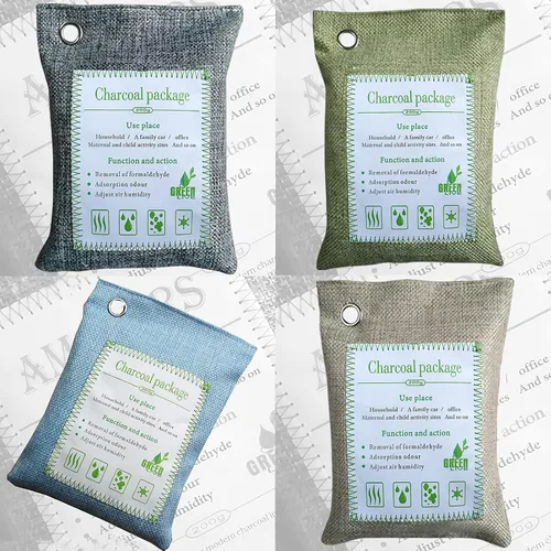 Vista 7 de Bolsas de carbón de bambú absorbentes de olores, 2 paquetes de 3.53 oz de bolsas desodorantes de carbón con ganchos, carbón de bambú natural, bolsas