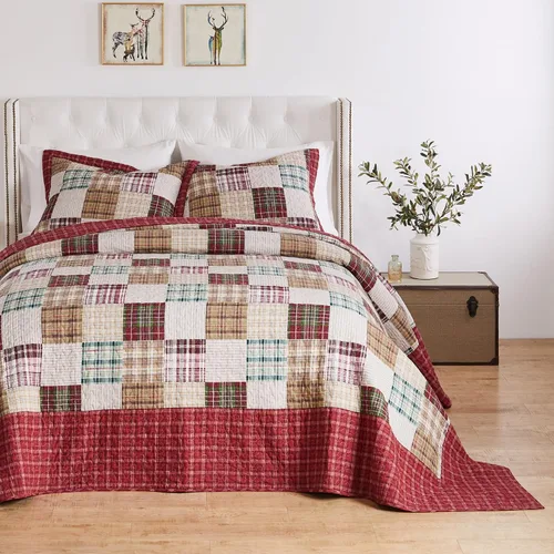 Vista 5 de Greenland Home Oxford - Juego de edredón 100% algodón, 2 piezas, tamaño individual/XL, color rojo