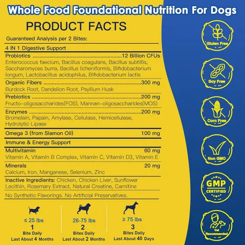Vista 2 de Probióticos para perros, probióticos para perros para la salud digestiva, vitaminas para perros, polvo multivitamínico para perros