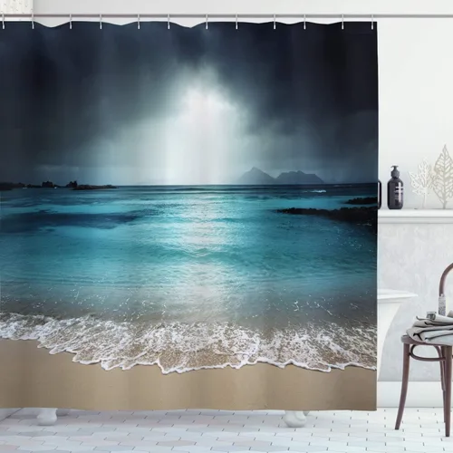Vista 31 de Ambesonne set de cortina para baño decorativa de tela de poliéster con ganchos