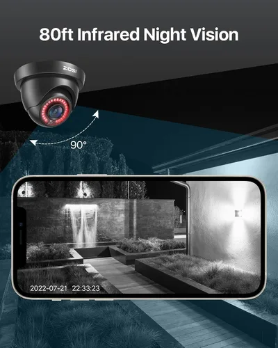 Vista 7 de ZOSI 2.0MP HD 1080p 1920TVL cámara de seguridad, 4 en 1 HD TVI/CVI/AHD/CVBS cámara CCTV, visión nocturna de 80 pies, interior al aire libre, carcasa