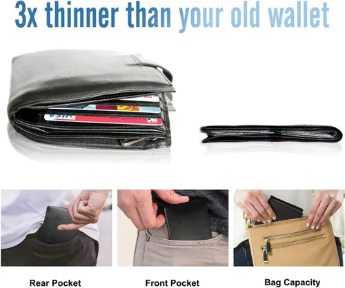 Vista 2 de Juego de 2 billeteras de cuero RFID para tarjetas de crédito mágicas delgadas para hombres (rojo brillante)