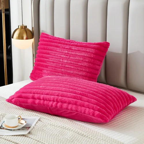 Vista 19 de Juego de 2 fundas de almohada para cama tamaño king, fundas de cojín rectangulares lumbares con diseño de rayas, forro de piel de conejo sintética