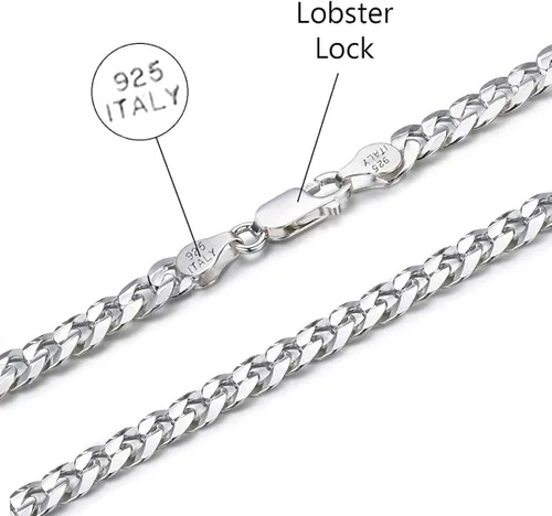 Vista 2 de Savlano Collar de cadena de eslabones cubanos italianos de plata de ley 925 de 0.472in para hombres y mujeres, fabricado en Italia viene con caja