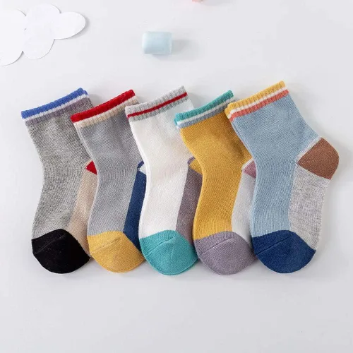 Vista 2 de Calcetines unisex para niños pequeños y niñas, 5 pares de algodón, cómodos, antideslizantes, de 0 a 9 años