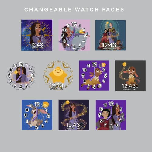Vista 6 de Accutime Disney Wish Purple Asha y Dahlia - Reloj inteligente con pantalla táctil de aprendizaje educativo para niñas, niños, niños pequeños, cámara