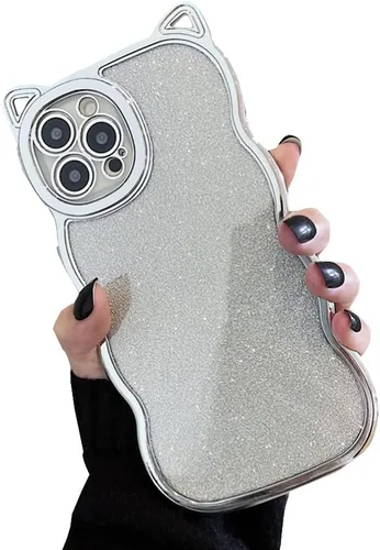 Vista 9 de Funda con purpurina para mujer para iPhone 12 Pro Max, marco ondulado rizado, funda brillante para iPhone 12 Pro Max lindas orejas de gatito en 3D