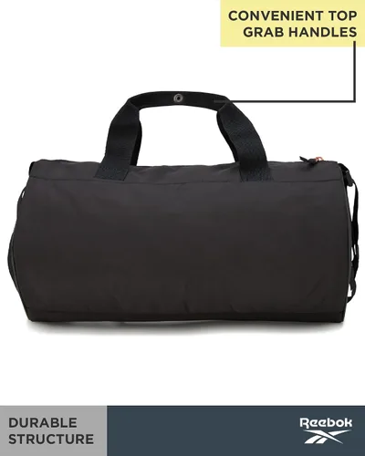 Vista 5 de Reebok Bolsa de lona - Bolsa de gimnasio para entrenamiento y viajes, bolsas de lona de tamaño pequeño para mujeres y hombres, Easton Black