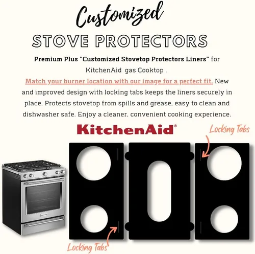 Vista 6 de Protectores de estufa Premium Plus para cocina KitchenAid modelo KSDB900ESS5, corte personalizado, revestimiento de estufa fácil de limpiar