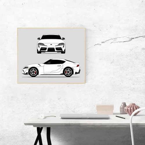 Vista 9 de Custom Car Posters Handmade Poster compatible with Toyota Supra (2020-Present) A90 MK5 (Front and Side) Print Wall Art Décor - 8x10 Metallic Print