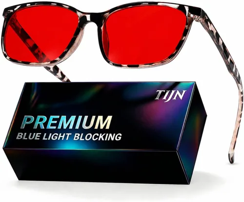 Vista 10 de TIJN Lentes de dormir para 99.9% TR90 con bloqueo de luz azul y verde, doble revestimiento AR con lente roja para juegos de computadora que reducen