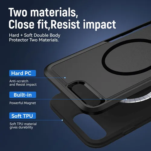Vista 3 de Funda para iPhone 8 Plus, diseñada para iPhone 7 Plus, [compatible con Magsafe] [probada contra caídas de grado militar] a prueba de golpes, Negro