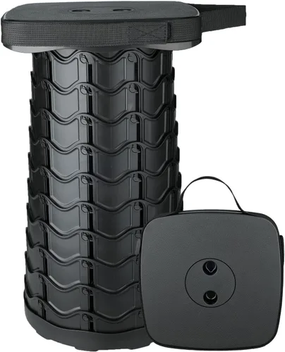 Vista 7 de Taburete plegable, mejorado y ligero pero resistente, con capacidad de carga de 400 libras, taburete portátil y retráctil para campamento, pesca