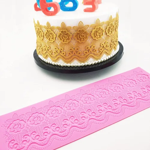 Vista 5 de Moldes de fondant de encaje en relieve, tapete de encaje de flores de múltiples círculos, herramienta de decoración de pasteles de boda, molde