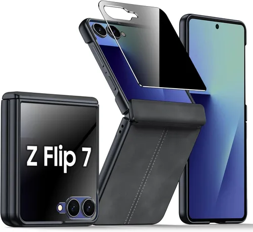 Vista 41 de para Samsung Galaxy Z Flip 7 Funda con protección de bisagras y protector de pantalla incorporado, funda de cuero mate de policarbonato ultradelgada