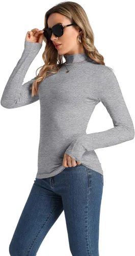 Vista 2 de Camiseta casual de manga larga con cuello alto falso para mujer