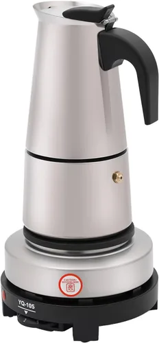 Vista 11 de Moka Pot - Cafetera de acero inoxidable, cafetera de café italiano, 6.8 fl oz/7 oz/4 tazas con estufa eléctrica (4 tazas)
