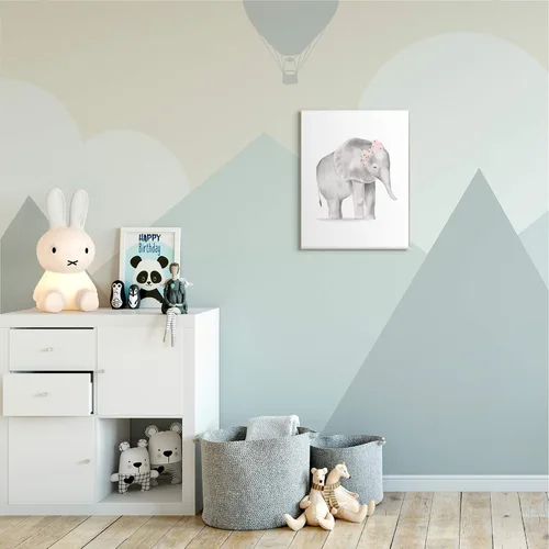 Vista 2 de Stupell Industries Placa de pared con diseño floral de elefante bebé rosa y gris, diseño de Daphne Polselli, 13 x 19 pulgadas, gris Stupell