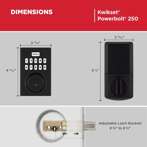 Vista 9 de Kwikset Powerbolt 250 - Cerradura electrónica contemporánea con teclado de 10 botones, color negro mate, con cómoda entrada sin llave, códigos