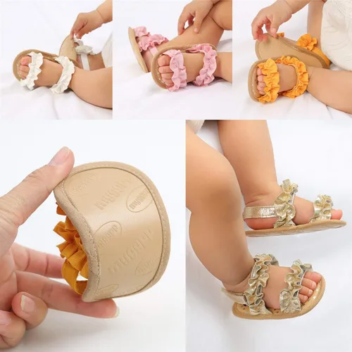 Vista 2 de COSANKIM Sandalias de verano para bebés y niñas con suela suave de flores, zapatos de vestir para cuna, recién nacidos, para recién nacidos