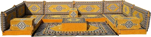 Vista 73 de arabicsofa Sofá en forma de U de estilo árabe para el suelo – Juego de Majlis hecho a mano – Sofá de estilo bohemio