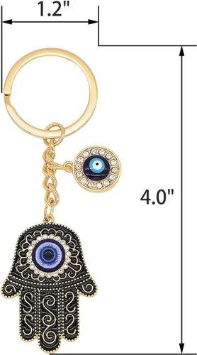 Vista 3 de Jasimkiss Llaveros contra el mal de ojo, monedero, llaveros de buena suerte, amuleto de protección para mujeres y hombres, Oro, plata