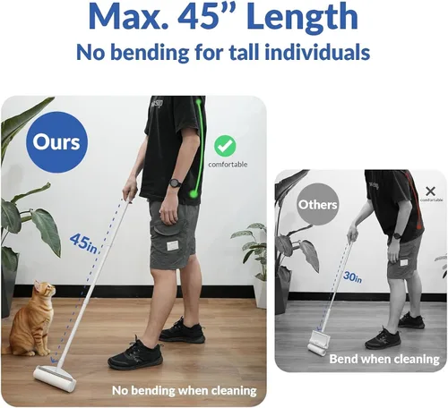 Vista 2 de Rodillos de pelusa grandes para alfombras, rodillos adhesivos para piso DELOMO de 9.45 pulgadas con 3 mangos extensibles, trapeador adhesivo