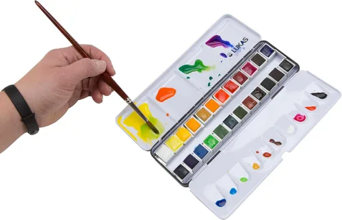 Vista 2 de Lukas 1862 Aquarell Artists' - Juego de 24 medias sartenes, pintura de acuarela vibrante de grado profesional, fácil de mojar, color intenso, larga