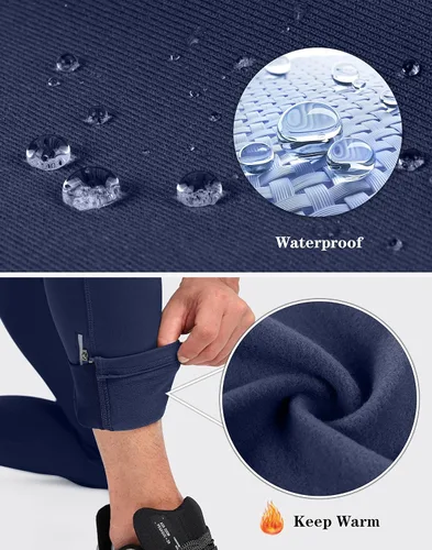 Vista 4 de Pudolla Men's Thermal Running Tights with 3 Zipper Pockets Workout Compression Leggings Cycling Pants for Men Hiking Jogging