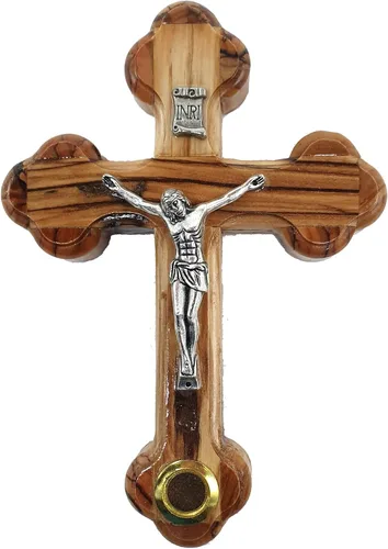 Vista 4 de Zuluf Cruz de pared de madera de 5.5 pulgadas con crucifijo de 14 estaciones y tierra de Jerusalén regalo cristiano de tierra santa de Israel CRS092