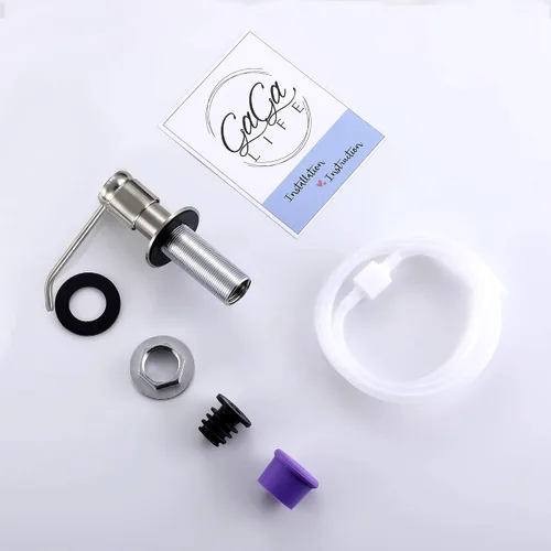Vista 9 de GAGALIFE Dispensador de jabón para fregadero de cocina (níquel cepillado) y kit de tubo de extensión, cabezal completo de latón, tubo de silicona