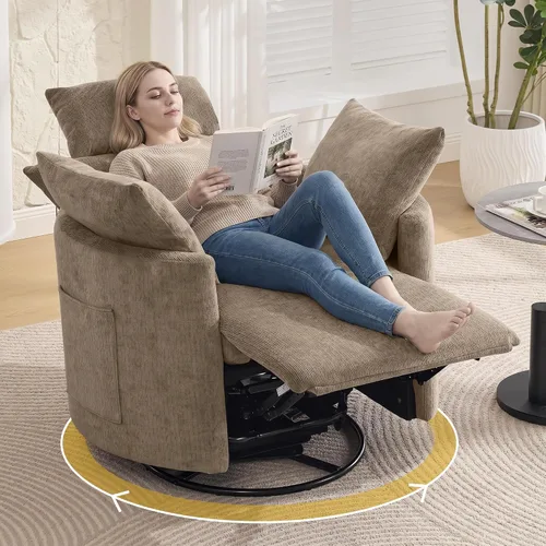 Vista 16 de Power Glider - Mecedora para guardería, reclinable giratorio con USB, color Gris claro