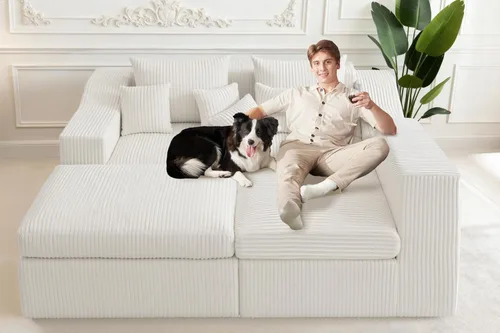 Vista 4 de Homguava - Sillones seccionales modulares para sala de estar, sofá de 101" en forma de nube con chaise en L, cómodo sofá de sala de estar