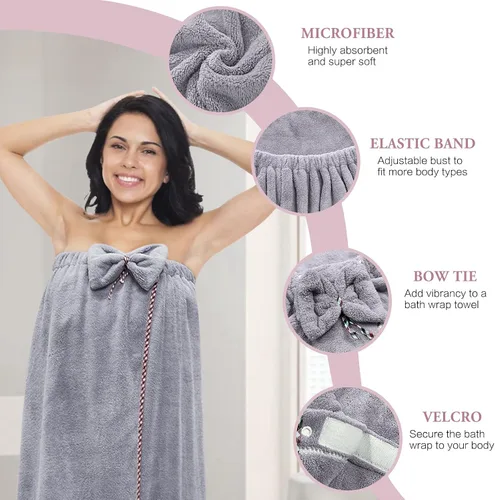 Vista 3 de Toalla de Baño para Mujeres - Toalla de Microfibra de Lujo Ajustable para el Cabello, Toallas Suave para la Ducha Después de la Cubierta Corporal