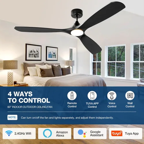 Vista 2 de Ventilador de techo inteligente de 60 pulgadas con luces LED y Negro
