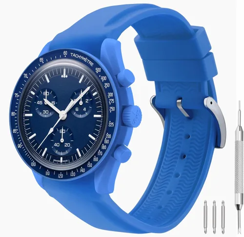 Vista 2 de Correa curvada de silicona sin huecos para hombre, compatible con SpeedmasterRolexSeiko Mission to the
