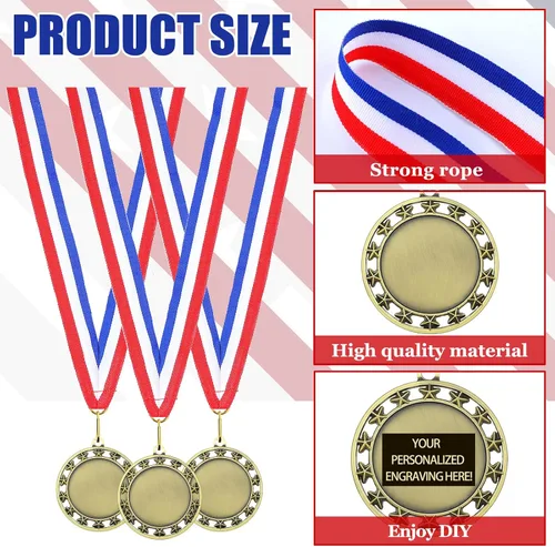 Vista 2 de Kigeli 100 medallas de premio en blanco con cintas para el cuello, Medalla de participación ganadora Premios Haz tu propio kit 1er lugar