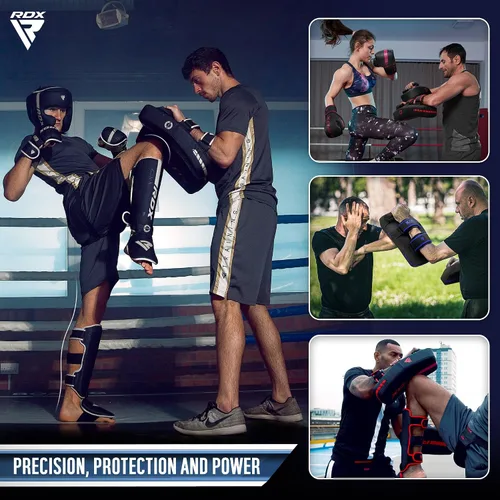 Vista 5 de RDX Almohadillas Tailandesas Curvas Kickboxing Muay Thai con Mango de Agarre Sólido, Cuero de Piel Maya KARA Escudo de Golpes para Rodillas, Codos