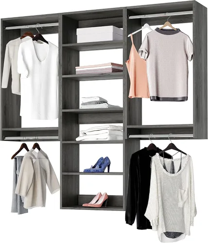 Vista 4 de Modular Closets Vista Collection - Sistema de organizador de armario de 3 piezas para montar en la pared con varillas y estantes para colgar
