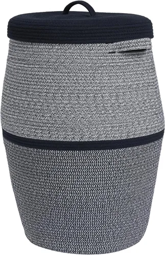 Vista 16 de Cesta alta de cuerda de algodón hecha a mano de 26"x20" con tapa, elegante forma de frasco con cubierta, cesto para ropa con tapa, para dormitorio