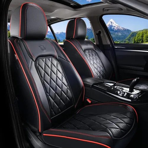 Vista 33 de Coverado Fundas de Asientos Delanteros, Funda de Asiento de Cuero Sintético de Lujo Impermeable, Protector de Asiento de Coche Beige, Funda