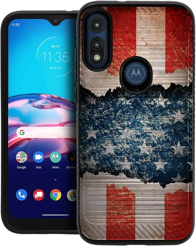 Vista 7 de CasesOnDeck Funda delgada compatible con Motorola Moto E (2020) / Moto E [Armadura cepillada] Negro de doble capa delgada cubierta de agarre