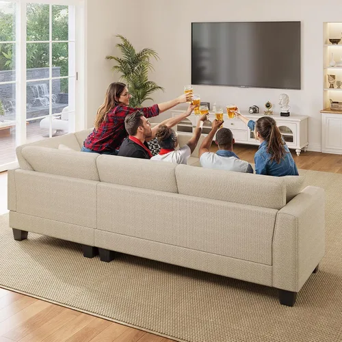 Vista 5 de ONBRILL Sofá en Forma de L, Sofá Seccional Pequeño de Esquina para Sala de Estar, Cómodo Sofá en Forma de L de Chenilla con 3 Cojines Decorativos