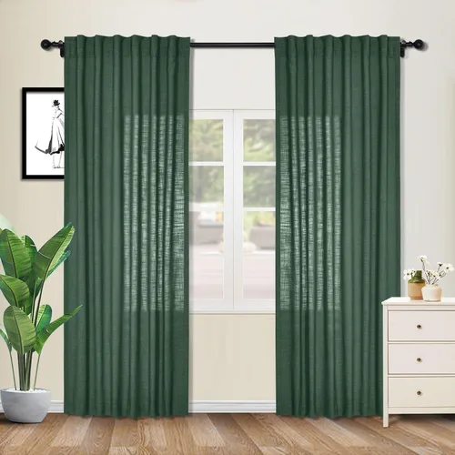 Vista 47 de cololeaf Cortinas de lino naturales de 63 pulgadas de largo, cortinas neutras con bolsillo para barra, pestaña trasera, oscurecimiento de la Aqua