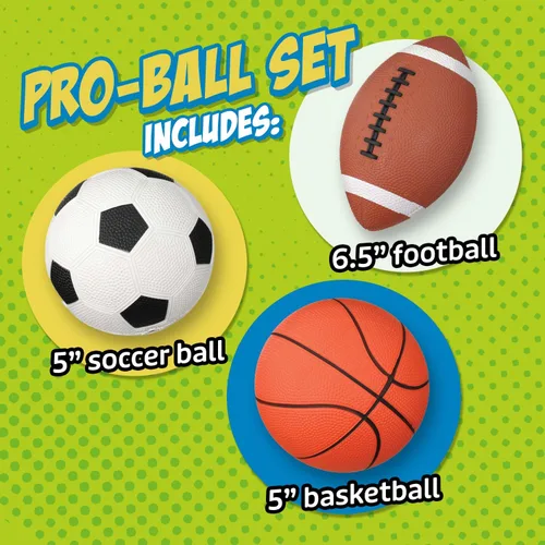 Vista 4 de Toysmith ¡Sal a Jugar! Juego de pelotas profesionales (paquete de 3) – Pequeñas pelotas deportivas para niños de 3 años en adelante – Incluye pelota