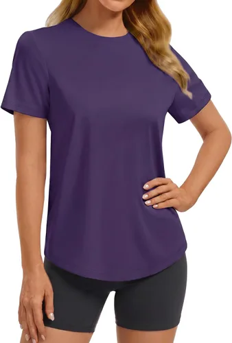 Vista 11 de PINSPARK Camisetas básicas de entrenamiento suaves para mujer, de manga Azul oscuro